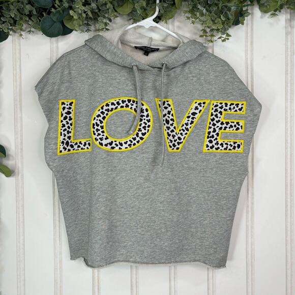 Central Park West Cropped Hoodie SMALL Gray Sleeveless LOVE Leopard Streetwear - Picture 1 of 6